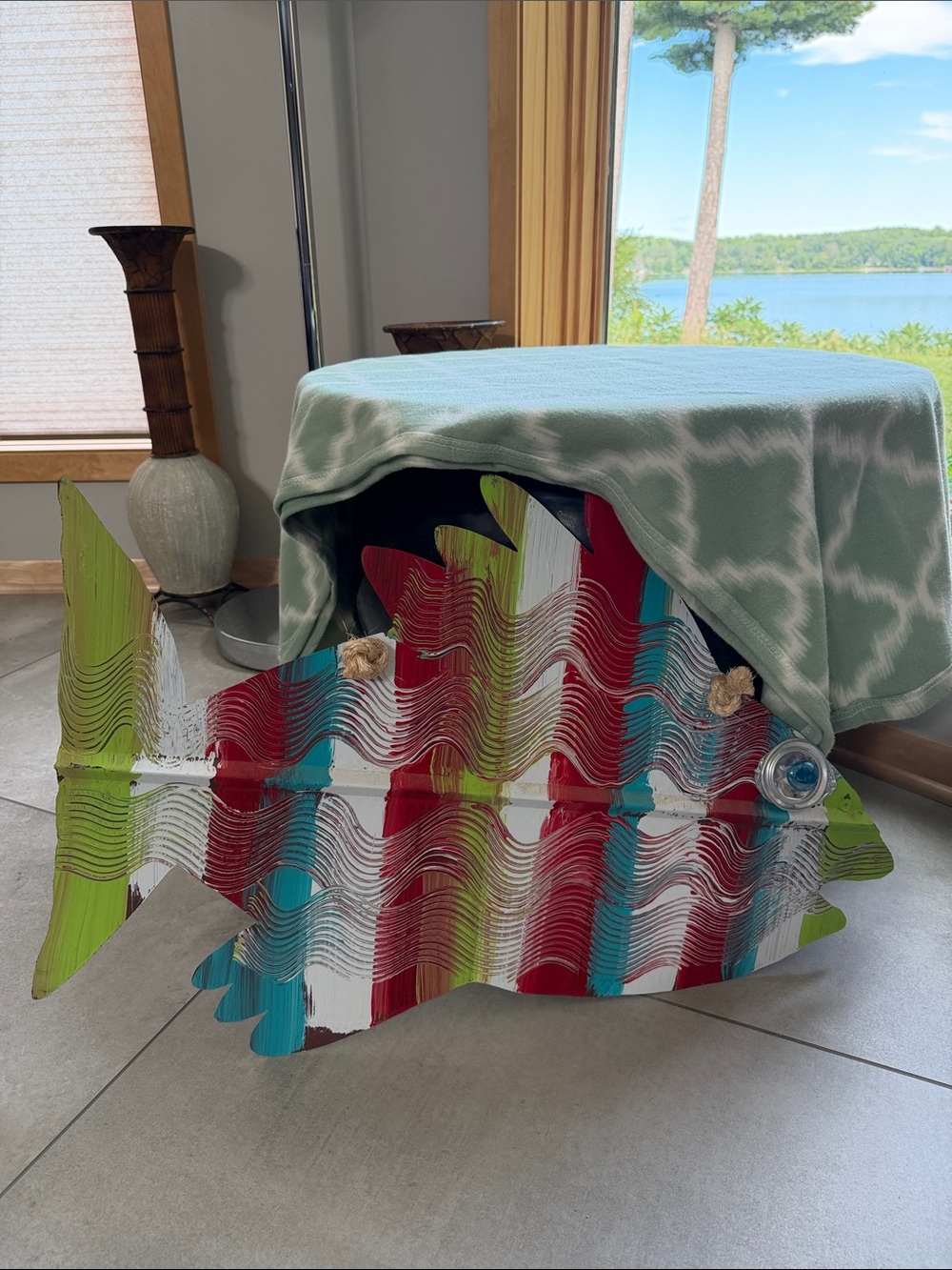 Handmade Colorful Striped Fish Wall Art - Multicolor Calypso Vibe Metal Decor